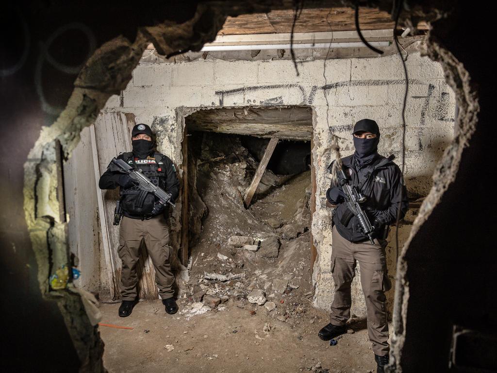 An 80m narcos tunnel near the US-Mexico border in Tijuana, which was discovered by Mexico’s Fiscalia General. It is used for drugs, human trafficking, and arms smuggling, and reveals a hidden underworld of crime. Picture: Jason Edwards