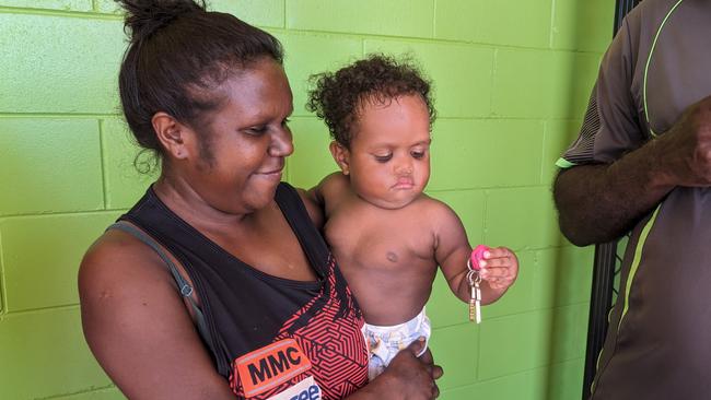 Gail and Deontay with the keys to their new Warruwi home thanks to the NT Remote Housing Investment Package.