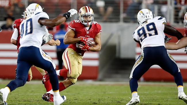 Jarryd Hayne's official San Francisco 49ers jersey sitting next to