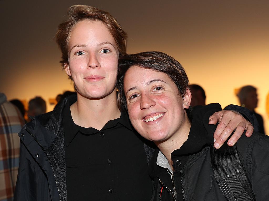 Dark Mofo “A Journey to Freedom” exhibition opening at TMAG. Anouk Scheffers, from Holland, left, and Sara Aramini, from Italy. Picture: SAM ROSEWARNE