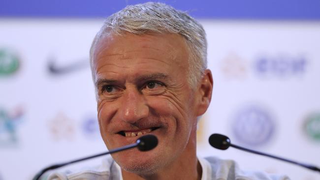 France head coach Didier Deschamp speaking to the media in Russia.