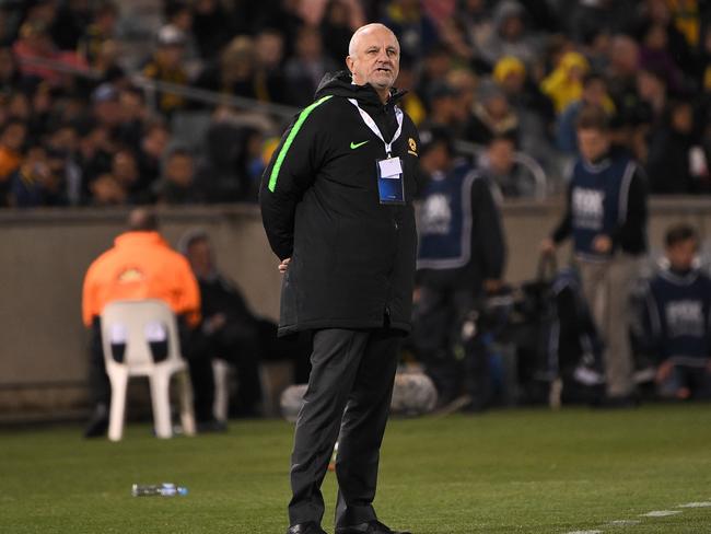 Australia Manager Graham Arnold during the FIFA World Cup Asian Qualifiers match between the Australian Socceroos and Nepal at GIO Stadium in Canberra, Thursday, October 10, 2019. (AAP Image/James Gourley) NO ARCHIVING, EDITORIAL USE ONLY.