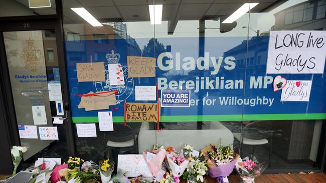 Flowers pictured outside Gladys Berejiklian's office in Northbridge. Picture by Damian Shaw