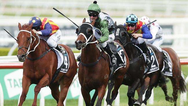 Jockey Glen Boss rides Yes Yes Yes to victory in The Everest last year. Picture: Getty Images