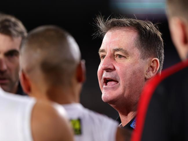 ADELAIDE, AUSTRALIA – APRIL 26: Ross Lyon, Senior Coach of the Saints during the 2024 AFL Round 07 match between the Port Adelaide Power and the St Kilda Saints at Adelaide Oval on April 26, 2024 in Adelaide, Australia. (Photo by Sarah Reed/AFL Photos via Getty Images)