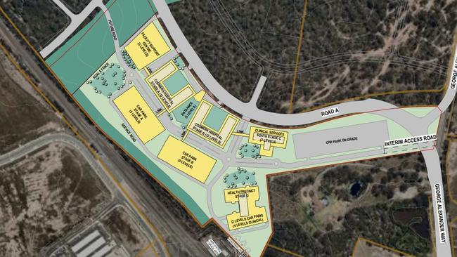 Buildings planned for the Coomera hospital and health precinct in the northern Gold Coast.