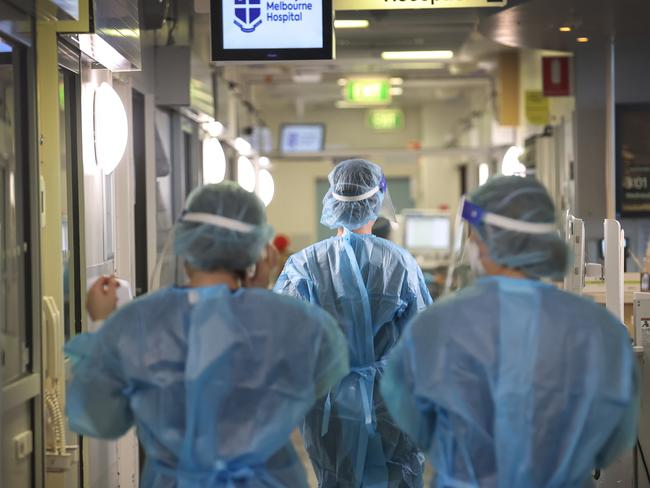 Royal Melbourne Hospital COVID nurse unit manager Grace Carroll in the COVID ward.                      Picture: David Caird