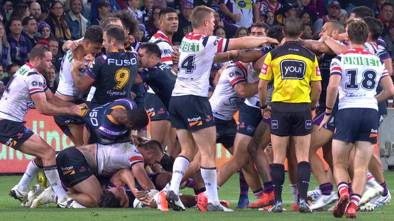 Jared Waerea-Hargreaves sparked an all in with a high tackle on Brodie Croft.