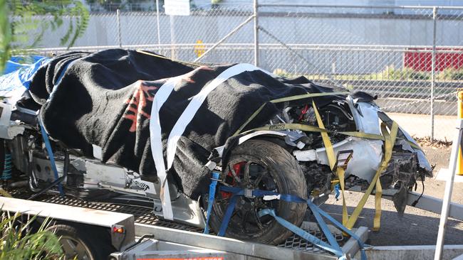 Grant Denyer's smashed rally car. Photo: Bob Barker