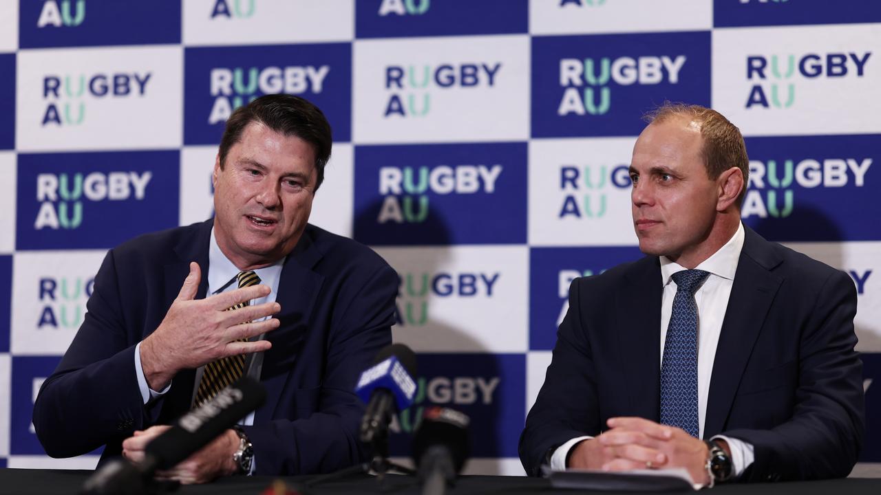 McLennan (L) oversaw a period of significant change for Rugby Australia, including the introduction of former Wallaby Phil Waugh as the new CEO. Picture: Getty