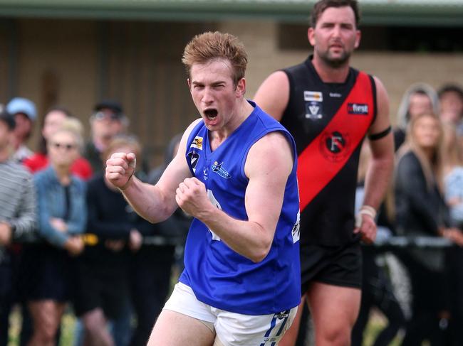 Nathan Gray of Hastings celebrates a goal.