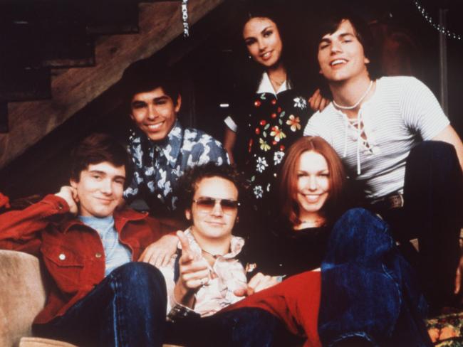 The stars of That 70s Show: Topher Grace, Wilmer Valderama, Mila Kunis, Ashton Kutcher, Laura Prepon and Danny Masterson as Steve Hyde.