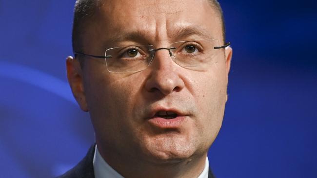 CANBERRA, AUSTRALIA, NewsWire Photos. FEBRUARY 28, 2024: Ukrainian Ambassador to Australia, Vasyl Myroshnychenko, and co-chair of the Australian Federation of Ukrainian Organisations, Kateryna Argyrou address the National Press Club in Canberra, two years after Russia's invasion of Ukraine. Picture: NCA NewsWire / Martin Ollman