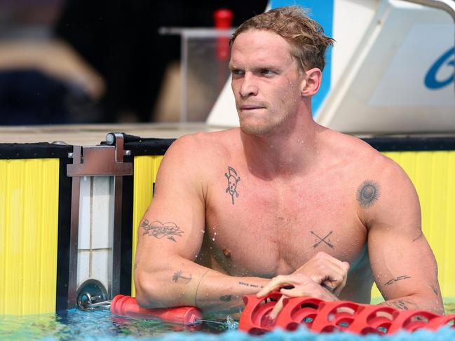 GOLD COAST, AUSTRALIA - APRIL 18: Cody Simpson looks on after competing in the MenÃ¢â&#130;¬â&#132;¢s 200m Freestyle Heats during the 2024 Australian Open Swimming Championships at Gold Coast Aquatic Centre on April 18, 2024 in Gold Coast, Australia. (Photo by Chris Hyde/Getty Images)