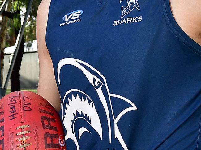 30/3/17. Profiling the Henley Sharks Football Club as part of amateur footy season previews - Michael Gautesen (C), Coach Jarrad Wright and Bradley Geddes (VC)Pic: Keryn Stevens