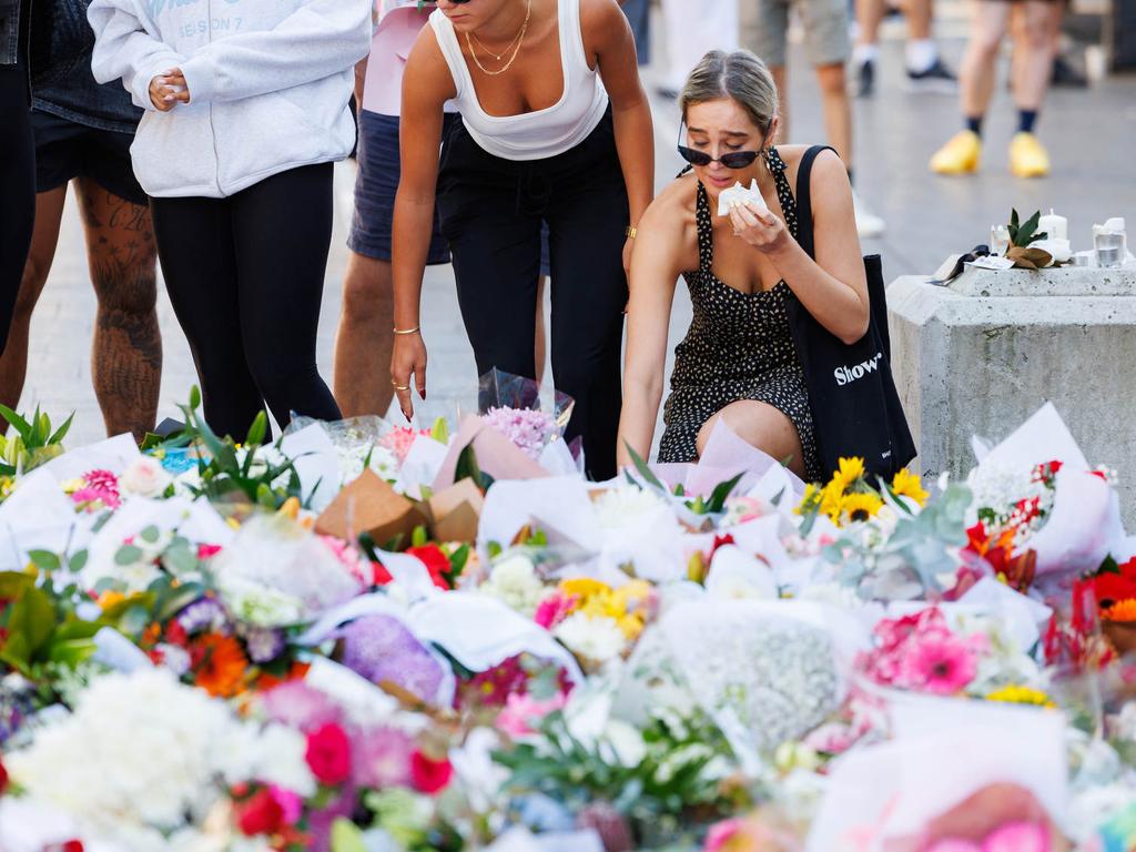 Floral tributes outside Westfield Bondi Junction Monday morning. Picture: NCA NewsWire / David Swift