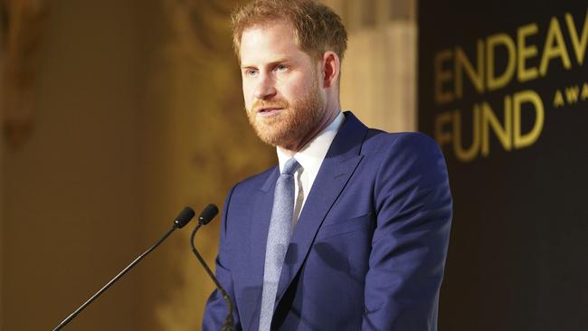 Britain's Prince Harry speaks at the Endeavour Fund Awards at Mansion House in London. Picture: Paul Edwards/Pool Photo via AP