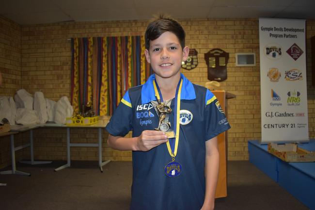 Gympie junior Eli Bunn back in 2019 after being awarded the under-12 blue Most Passionate Player award.