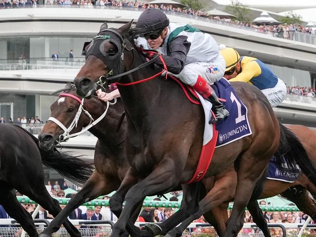 Mr Brightside (NZ) ridden by Craig Williams wins the VRC Champions Mile at Flemington Racecourse on November 09, 2024 in Flemington, Australia. (Photo by George Sal/Racing Photos via Getty Images)