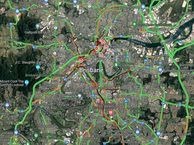 Brisbane CBD in gridlock on Wednesday morning.