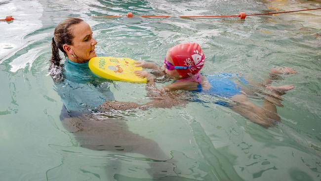 Skye Bond teaching Chloe Travers, 3. Picture: Jerad Williams