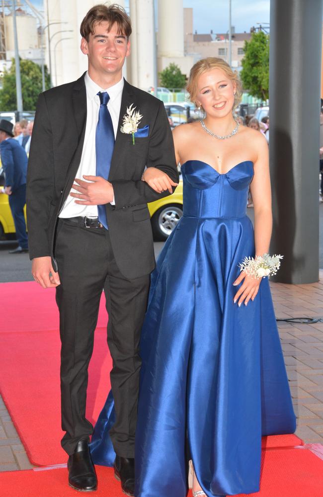 Toowoomba school formals. At the 2023 St Ursula's College formal is graduate Paige Reimers with her partner Lachy Thompson. Picture: Rhylea Millar