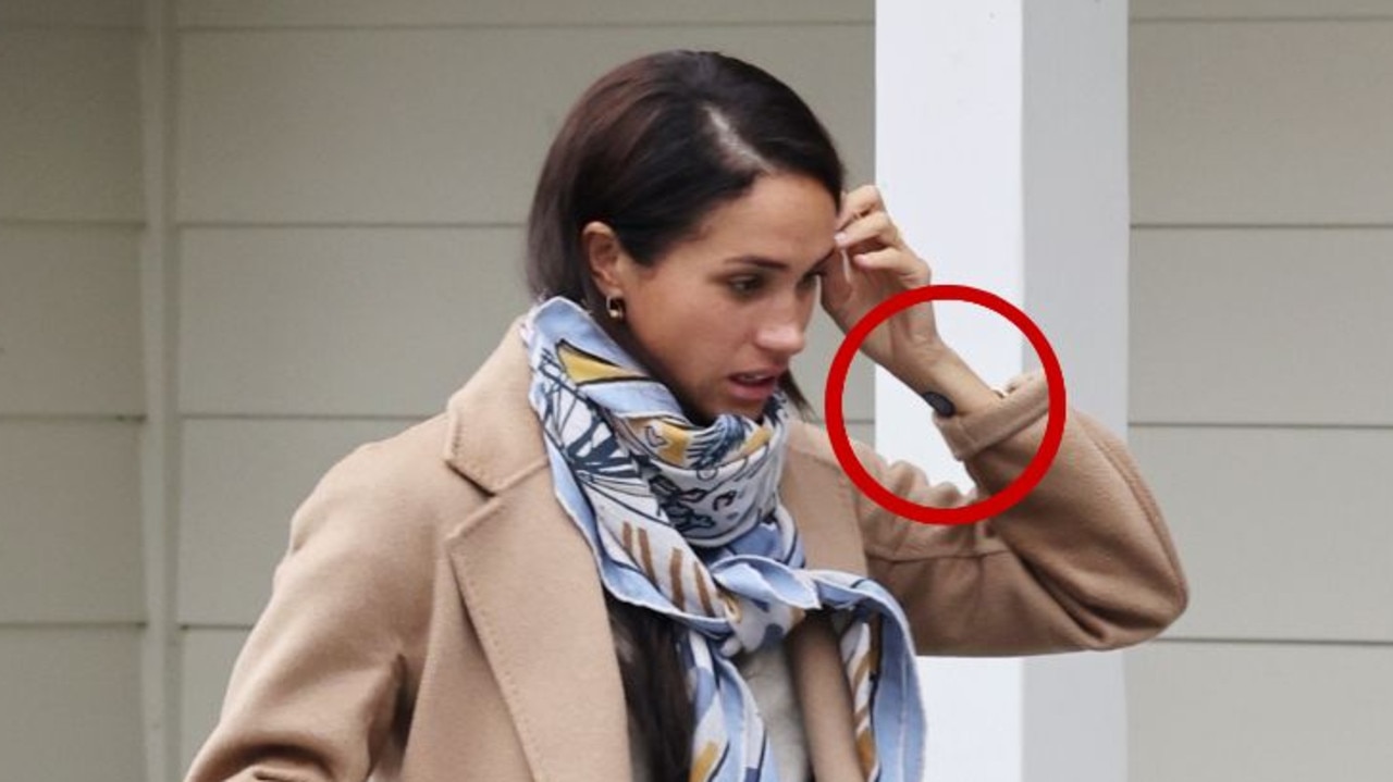 Meghan was spotted wearing a calming device while out in Montecito. Picture: Backgrid