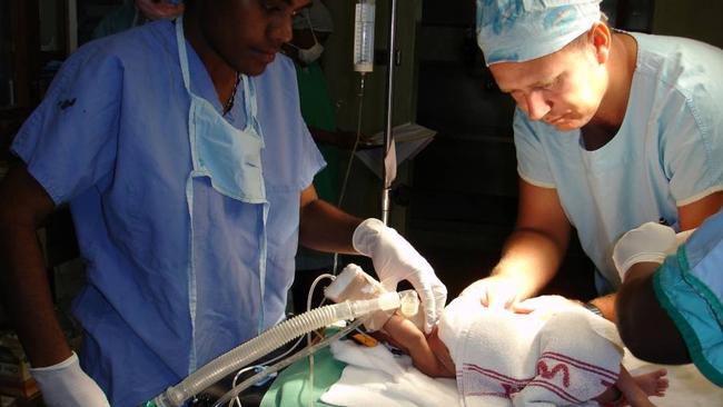 Thai cave rescue hero Dr Richard Harris with a patient.