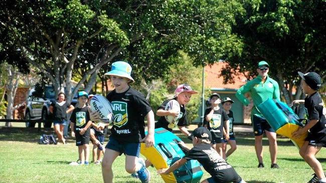 Kids enjoying a recent Titans clinic at Helensvale on the Gold Coast. The Titans are coming to Cudgen on Tuesday, April 19. Picture: Contributed