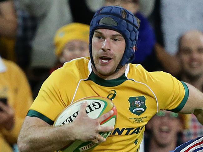 Pat McCabe scores. The Wallabies vs France at Suncorp Stadium in Brisbane. Pic Peter Wallis