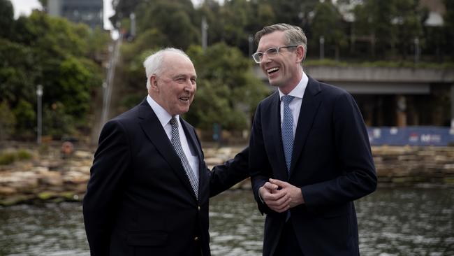 Labor legend Paul Keating and NSW Premier Dominic Perrottet at Barangaroo in October 2022. Mr Perrottet said he “raised” with Mr Keating the Coalition’s key election pledge. Picture: NCA NewsWire / Nikki Short