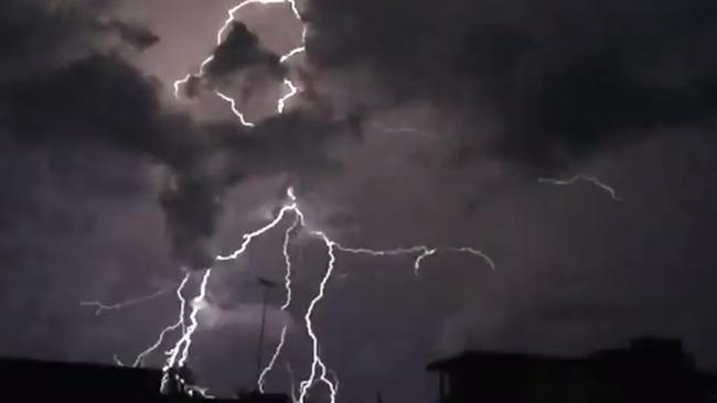 Lightning storm in Brisbane. Picture: John Perrigo