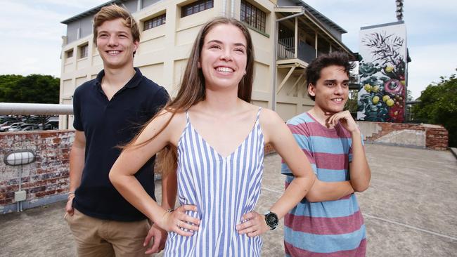 Luke Waldie, 17, Sophie Watson, 17, and Sandon Perkins, 16, will find out today if they’ve received an OP1 as hoped. Picture: AAP/Claudia Baxter