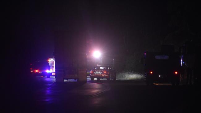 The scene of a truck and car crash at Tinana on the Bruce Highway.