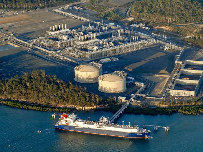 An aerial shot of the Australia Pacific LNG facility on Curtis Island.