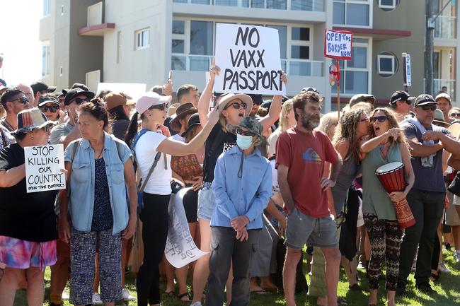 People in the Tweed are protesting the border restrictions. 22 August 2021 Coolangatta Picture by Richard Gosling