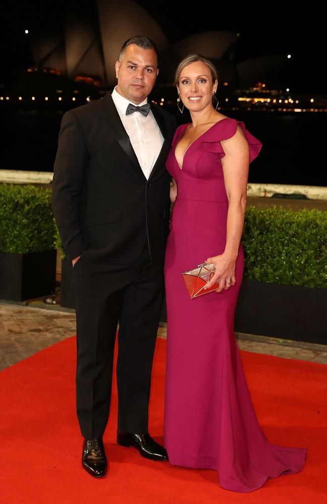 Anthony Seibold with his wife at the 2018 Dally M Awards where he was named Coach of the Year. Picture: Mark Metcalfe/Getty Images