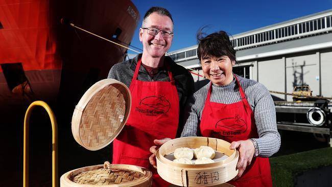 Dave and Cassandra Rolph, of Deep End Farm at Geeveston, with their Taiwanese steamed buns are planning on having a stall again at this summer’s Taste of Tasmania. Picture: NIKKI DAVIS-JONES