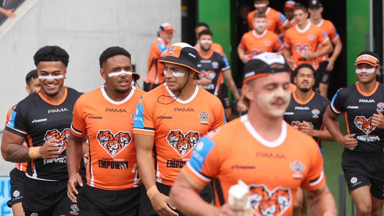 Wests Tigers players at a members only training session at Concord. Picture: Rohan Kelly