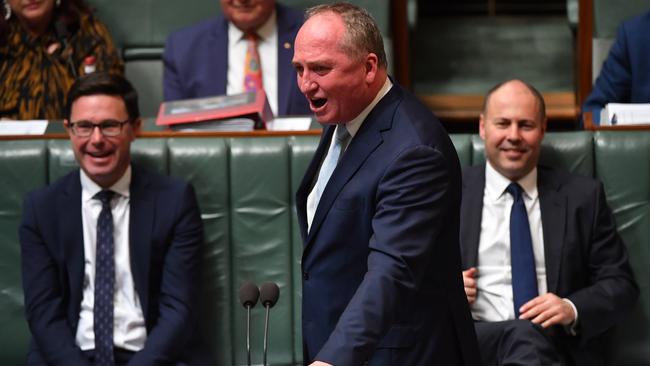 Barnaby Joyce ‘giving as good as he gets’ at the dispatch box in parliament this week. Picture: Getty Images .