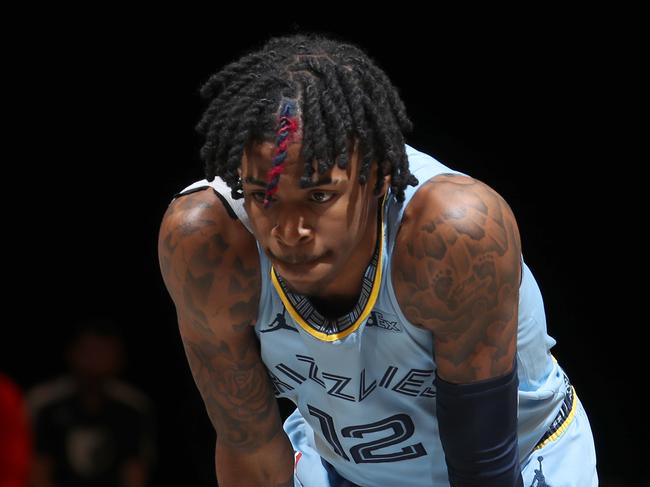 BROOKLYN, NY - DECEMBER 28: Ja Morant #12 of the Memphis Grizzlies looks on during the game against the Brooklyn Nets on December 28, 2020 at Barclays Center in Brooklyn, New York. NOTE TO USER: User expressly acknowledges and agrees that, by downloading and or using this Photograph, user is consenting to the terms and conditions of the Getty Images License Agreement. Mandatory Copyright Notice: Copyright 2020 NBAE (Photo by Nathaniel S. Butler/NBAE via Getty Images)