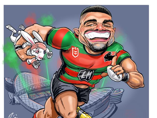 South Sydney Rabbitohs superstar Latrell Mitchell. Artwork: Scott 'Boo' Bailey