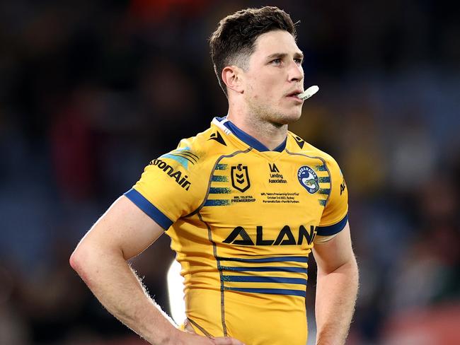 SYDNEY, AUSTRALIA - OCTOBER 02: Mitchell Moses of the Eels looks on during the 2022 NRL Grand Final match between the Penrith Panthers and the Parramatta Eels at Accor Stadium on October 02, 2022, in Sydney, Australia. (Photo by Cameron Spencer/Getty Images)