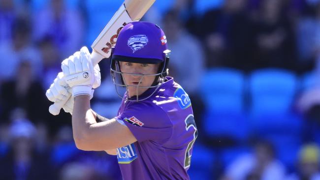 D'Arcy Short crunches a boundary for Hobart Hurricanes.