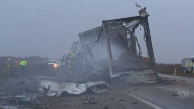 Dust storm truck inferno kills two on South Australian highway (ABC)