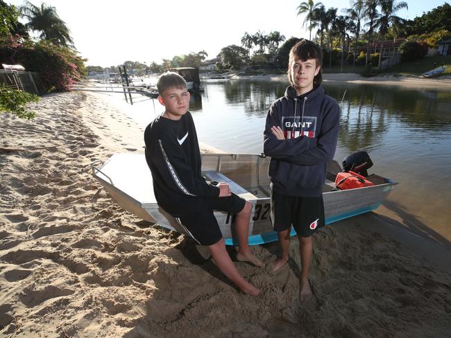 Ari McDonald with his friend Oliver Rogers. Picture: Glenn Hampson.