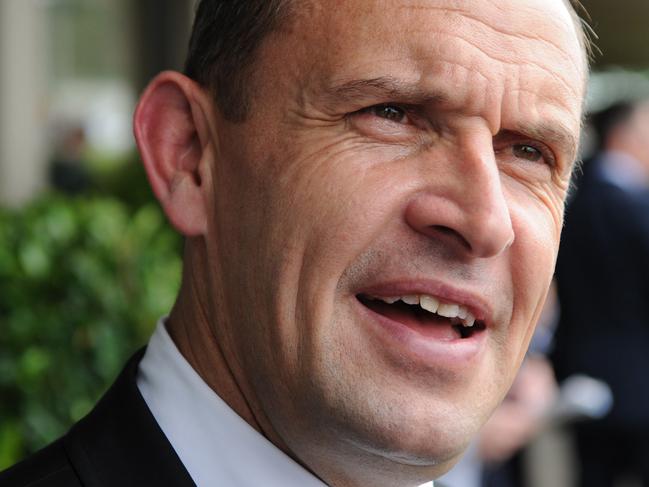 Trainer Chris Waller is seen in the mounting yard after Morenzo wins race 2, the Justify @ Coolmore Australia Handicap during the Warwick Farm Midweek Races at Warwick Farm Racecourse in Sydney, Wednesday, October 16, 2019. (AAP Image/Simon Bullard) NO ARCHIVING, EDITORIAL USE ONLY