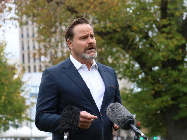 Greens Senator Peter Whish-Wilson speaks to the media in Hobart on Thursday, May 12, 2022.