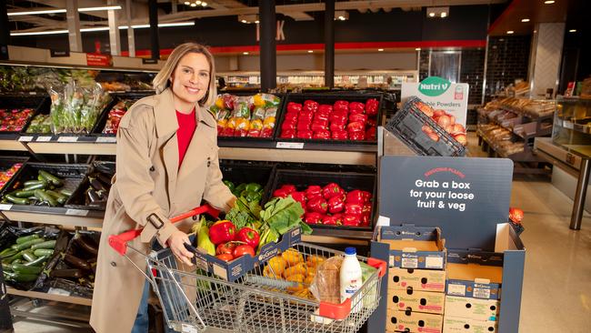 Customers will be able to choose to use a cardboard box instead of a single use plastic bag at five stores participating in Coles Grab a box Scheme. Picture Rebecca Michael.