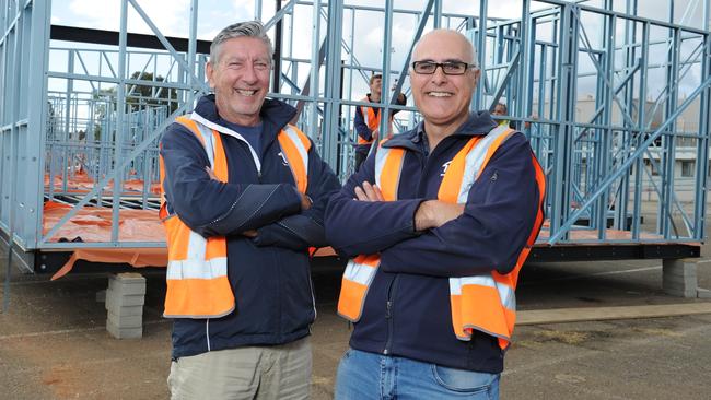 Oneconstruct directors Dino Gallina and Vince Cosmai at the former Holden site. Picture: Michael Marschall